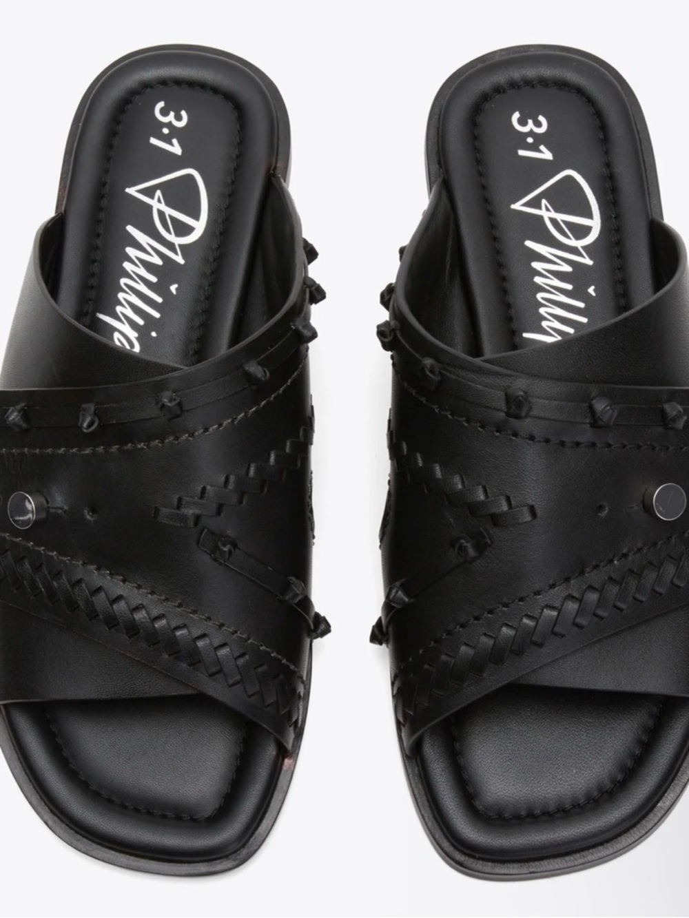 3.1 Phillip Lim Black Leather Braided Stud Slide Mules